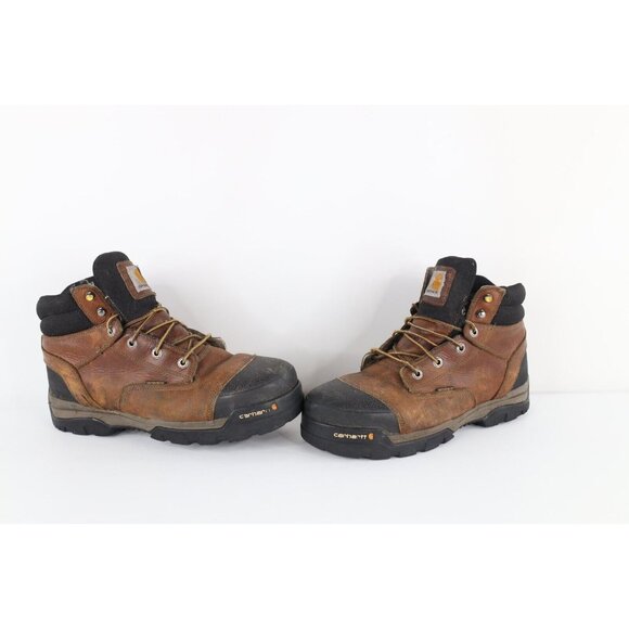 Vintage Carhartt Mens Size 10.5 W Distressed Steel Toe Leather Work Boots Brown main image 12